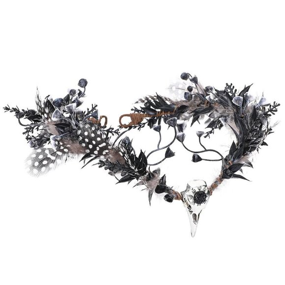Accessories - Black Feather Elf Crown Gothic Fairy Tiara for Women Girls Mardi Gras Cosplay